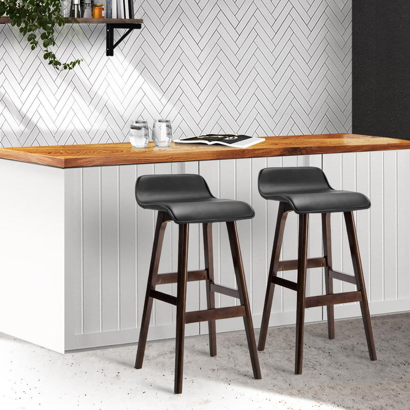 Set of 2 PU Leather Wood Wave Style Bar Stool - Black - Rivercity House & Home Co. (ABN 18 642 972 209) - Affordable Modern Furniture Australia