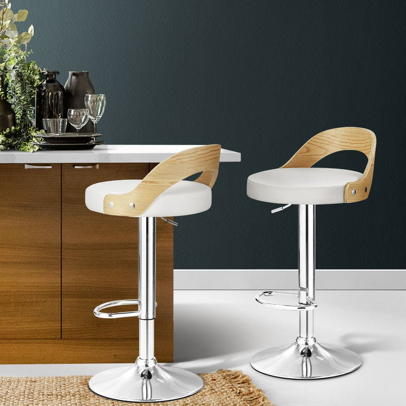 Set of 2 Publia Bar Stools - White & Oak - Furniture > Bar Stools & Chairs - Rivercity House & Home Co. (ABN 18 642 972 209) - Affordable Modern Furniture Australia
