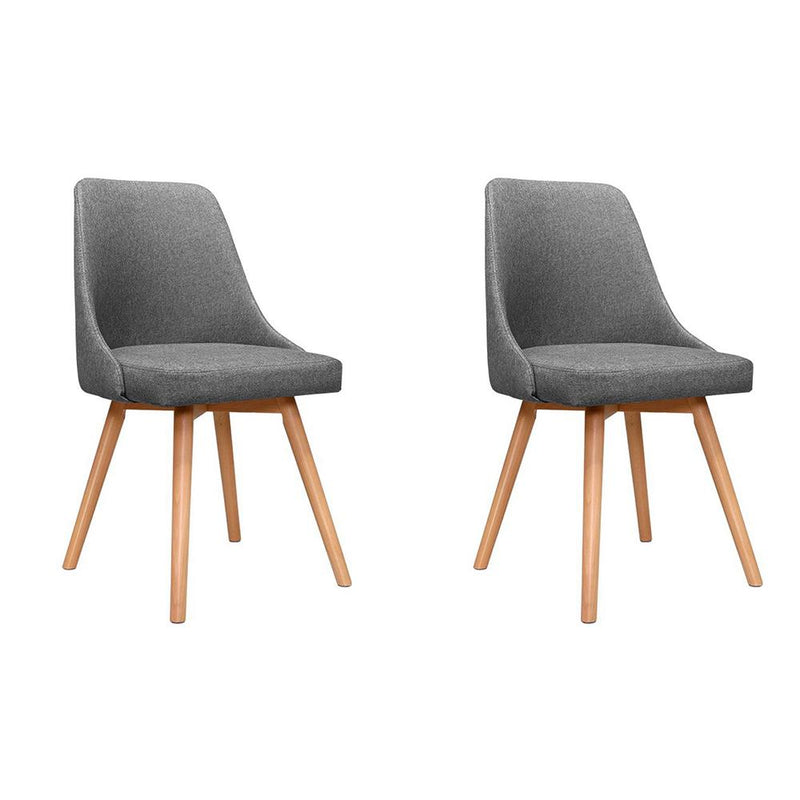 Set of 2 Replica Dining Chairs Beech Wooden Timber Chair Kitchen Fabric Grey - Furniture > Dining - Rivercity House And Home Co.