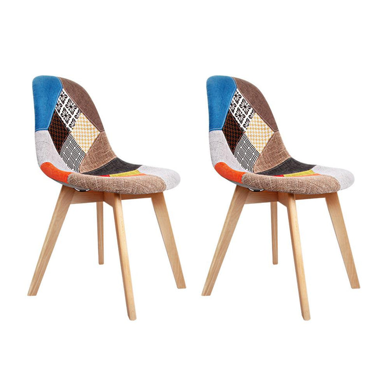 Set of 2 Retro Beech Fabric Dining Chair - Multi Colour - Rivercity House & Home Co. (ABN 18 642 972 209) - Affordable Modern Furniture Australia