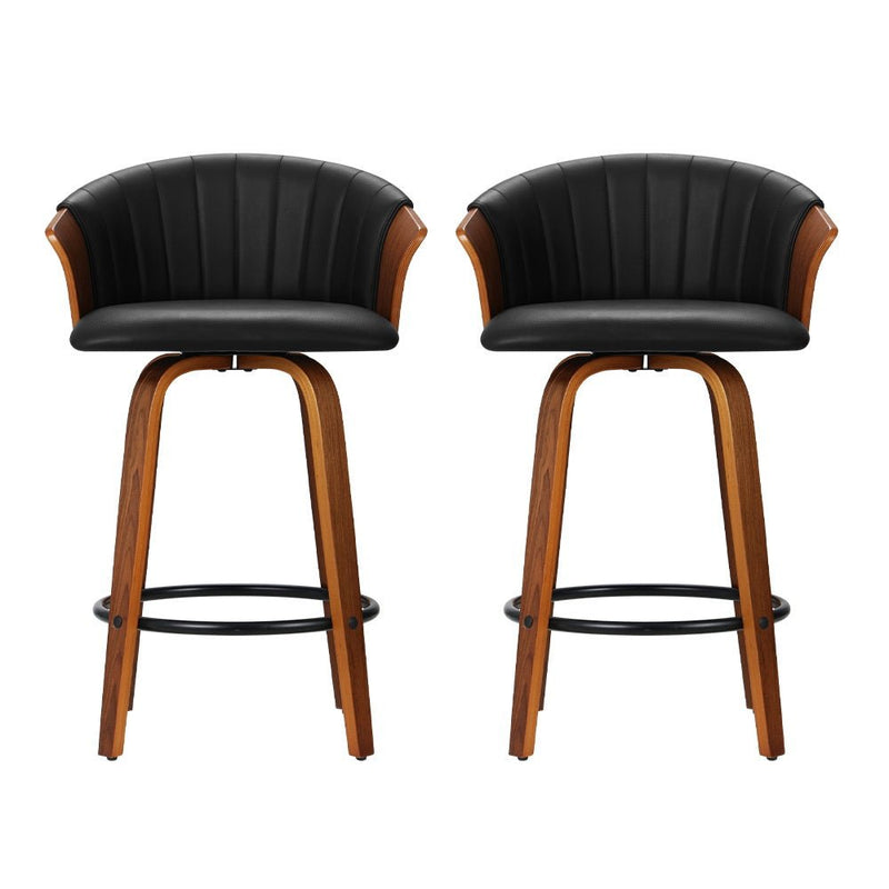 Set of 2 Ricardo Bar Stools Wooden Swivel - Black - Furniture > Bar Stools & Chairs - Rivercity House & Home Co. (ABN 18 642 972 209)