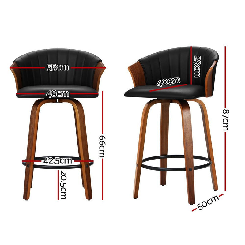 Set of 2 Ricardo Bar Stools Wooden Swivel - Black - Furniture > Bar Stools & Chairs - Rivercity House & Home Co. (ABN 18 642 972 209)