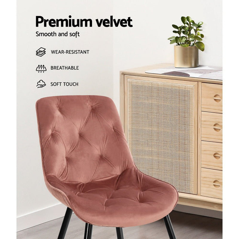 Set of 2 Velvet Starlyn Dining Chairs - Pink - Furniture > Living Room - Rivercity House & Home Co. (ABN 18 642 972 209) - Affordable Modern Furniture Australia