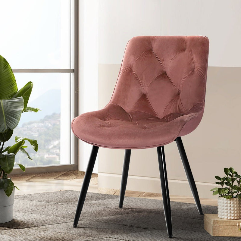 Set of 2 Velvet Starlyn Dining Chairs - Pink - Furniture > Living Room - Rivercity House & Home Co. (ABN 18 642 972 209) - Affordable Modern Furniture Australia