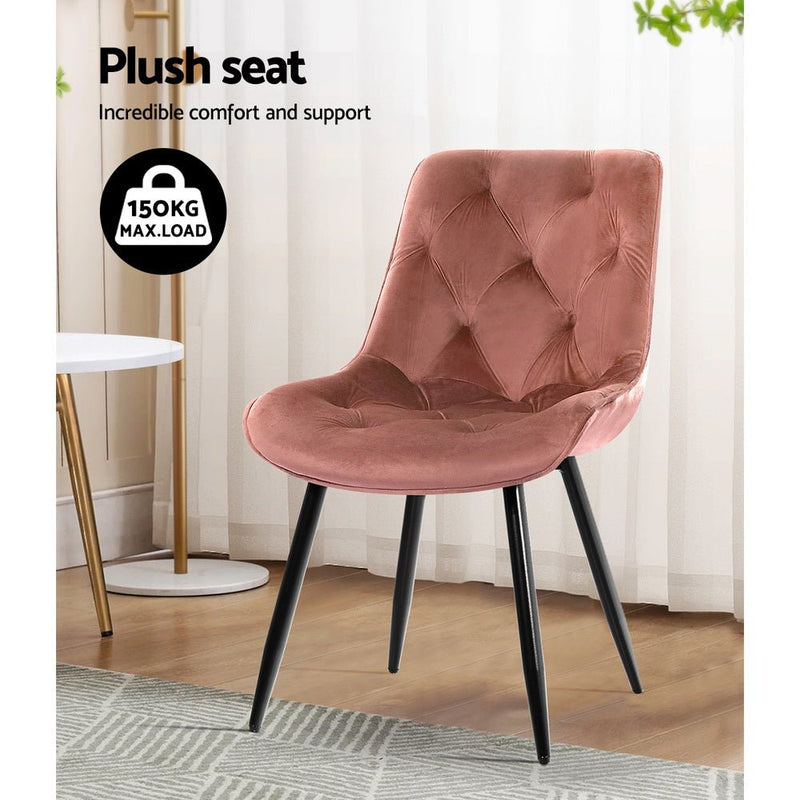 Set of 2 Velvet Starlyn Dining Chairs - Pink - Furniture > Living Room - Rivercity House & Home Co. (ABN 18 642 972 209) - Affordable Modern Furniture Australia