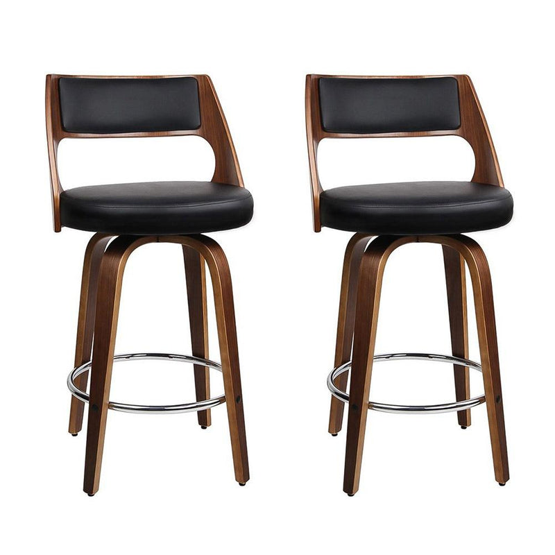 Set of 2 Wooden Bar Stools PU Leather - Black and Wood - Rivercity House & Home Co. (ABN 18 642 972 209) - Affordable Modern Furniture Australia