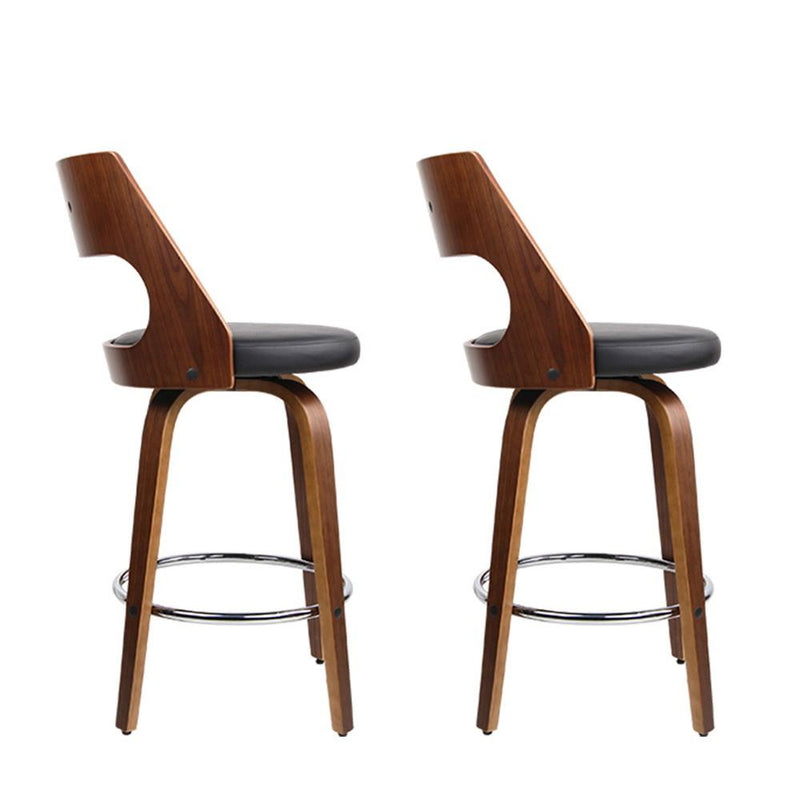 Set of 2 Wooden Bar Stools PU Leather - Black and Wood - Rivercity House & Home Co. (ABN 18 642 972 209) - Affordable Modern Furniture Australia