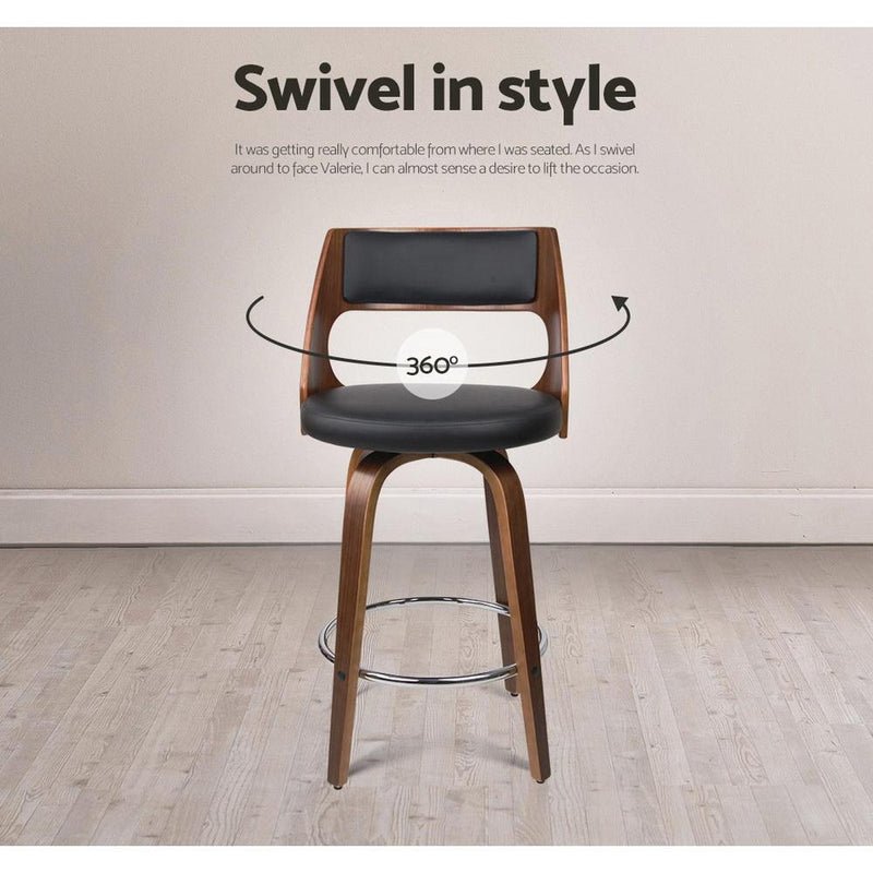 Set of 2 Wooden Bar Stools PU Leather - Black and Wood - Rivercity House & Home Co. (ABN 18 642 972 209) - Affordable Modern Furniture Australia