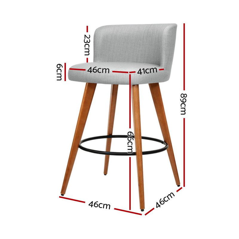 Set of 2 Wooden Fabric Bar Stools Circular Footrest - Light Grey - Rivercity House & Home Co. (ABN 18 642 972 209) - Affordable Modern Furniture Australia