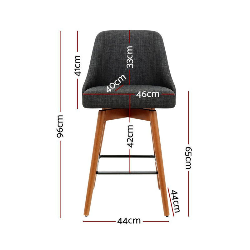 Set of 2 Wooden Fabric Bar Stools Square Footrest - Charcoal - Rivercity House & Home Co. (ABN 18 642 972 209) - Affordable Modern Furniture Australia