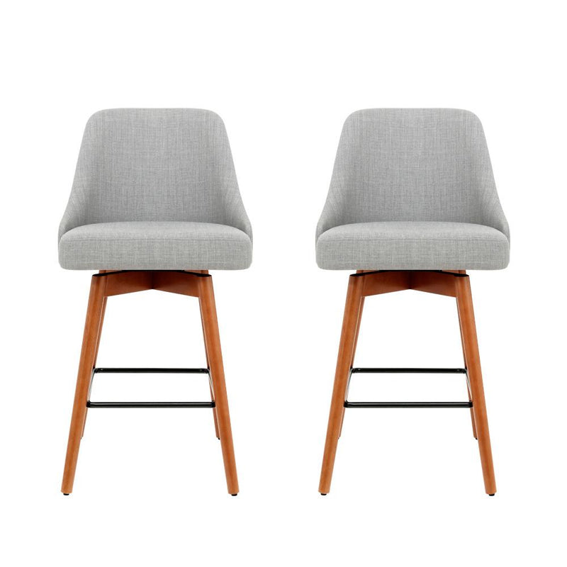 Set of 2 Wooden Fabric Bar Stools Square Footrest - Light Grey - Rivercity House & Home Co. (ABN 18 642 972 209) - Affordable Modern Furniture Australia