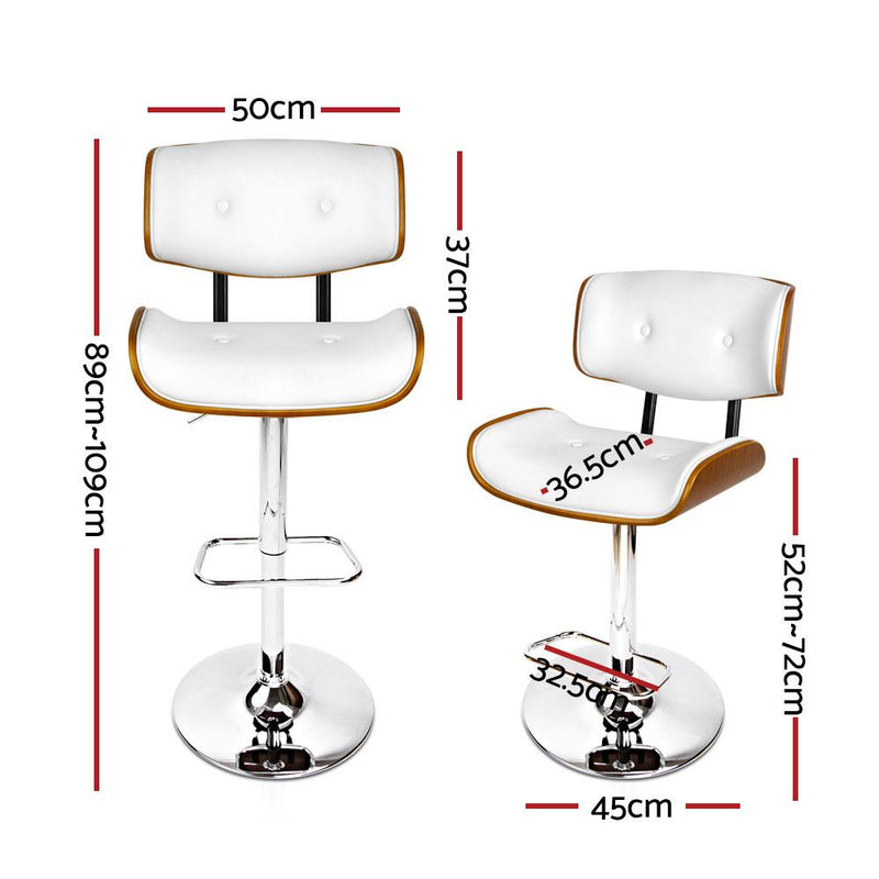 Set of 2 Wooden Gas Lift Bar Stools - White and Chrome - Furniture - Rivercity House And Home Co.