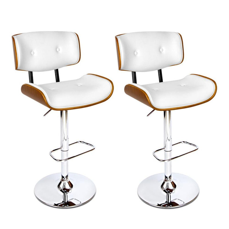Set of 2 Wooden Gas Lift Bar Stools - White and Chrome - Rivercity House & Home Co. (ABN 18 642 972 209) - Affordable Modern Furniture Australia