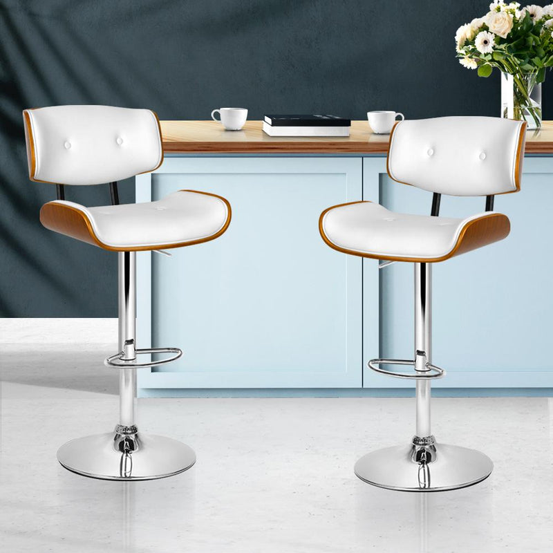 Set of 2 Wooden Gas Lift Bar Stools - White and Chrome - Rivercity House & Home Co. (ABN 18 642 972 209) - Affordable Modern Furniture Australia
