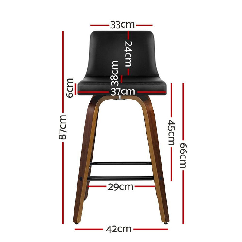 Set of 2 Wooden PU Leather Bar Stool - Black and Brown Wood Legs - Furniture > Bar Stools & Chairs - Rivercity House And Home Co.