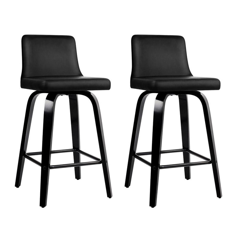 Set of 2 Wooden PU Leather Bar Stool - Black - Furniture - Rivercity House And Home Co.