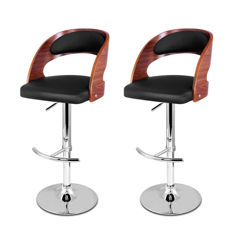 Set of 2 Wooden PU Leather Gas Lift Bar Stool - Black and Wood - Rivercity House & Home Co. (ABN 18 642 972 209) - Affordable Modern Furniture Australia