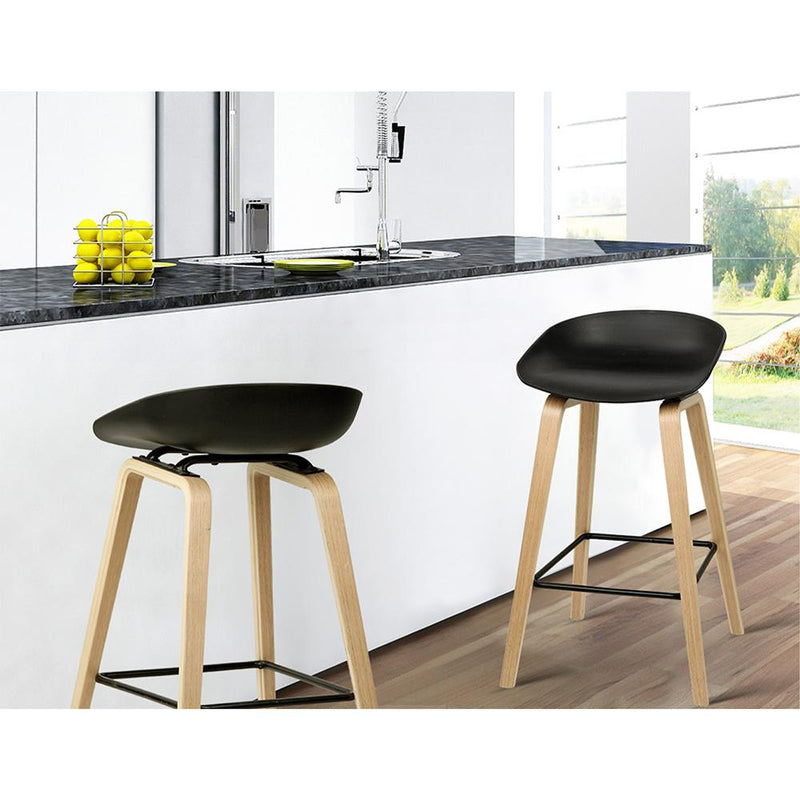 Set of 2 Wooden Square Footrest Bar Stools - Black - Rivercity House & Home Co. (ABN 18 642 972 209) - Affordable Modern Furniture Australia