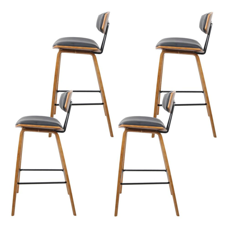 Set of 4 Luxe PU Leather Circular Footrest Bar Stools - Black - Rivercity House & Home Co. (ABN 18 642 972 209) - Affordable Modern Furniture Australia