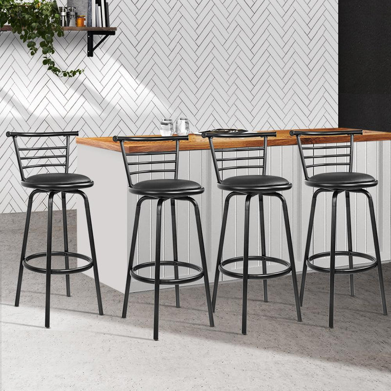 Set of 4 PU Leather Bar Stools - Black and Steel - Furniture > Bar Stools & Chairs - Rivercity House And Home Co.