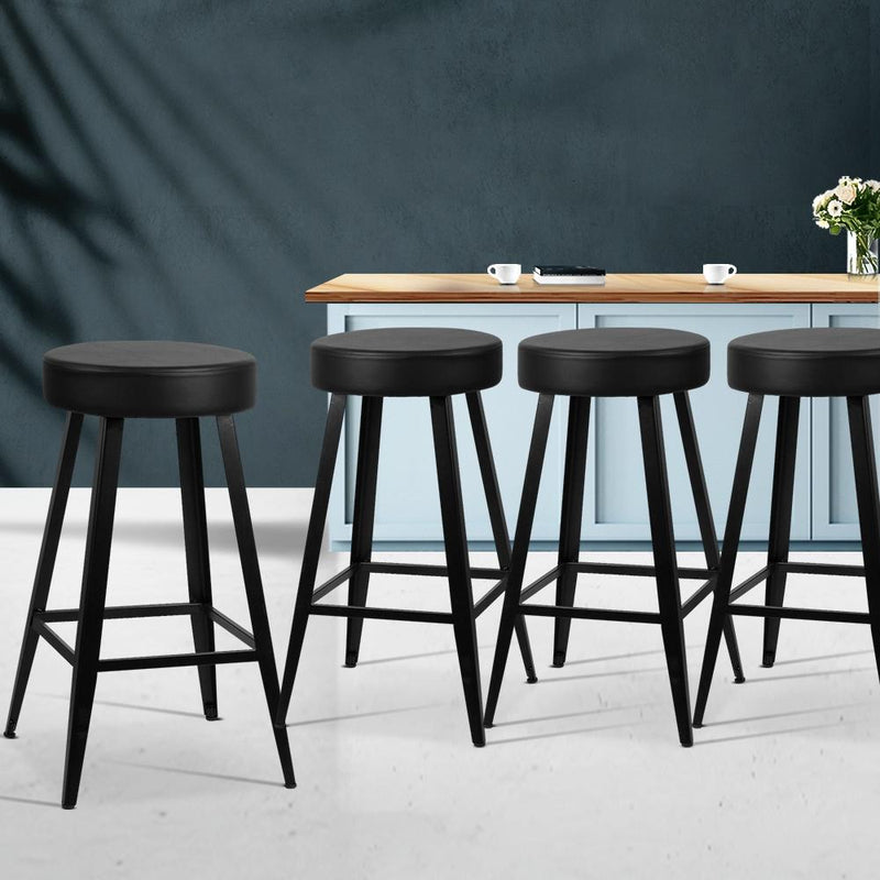 Set of 4 PU Leather Bar Stools Square Footrest - Black - Furniture - Rivercity House & Home Co. (ABN 18 642 972 209) - Affordable Modern Furniture Australia