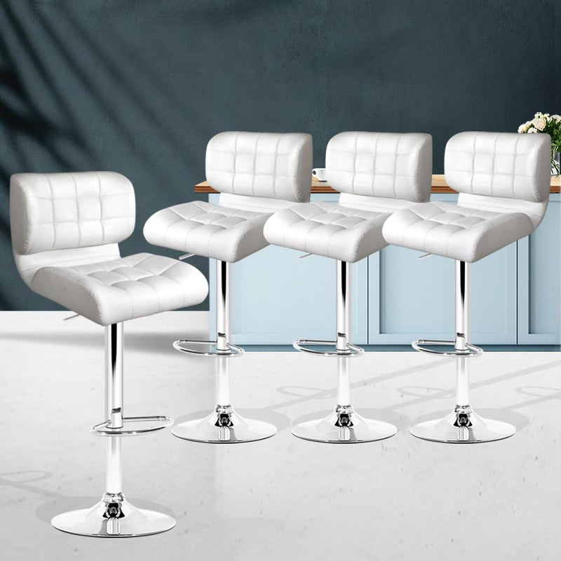Set of 4 PU Leather Gas Lift Bar Stools - White and Chrome - Rivercity House & Home Co. (ABN 18 642 972 209) - Affordable Modern Furniture Australia