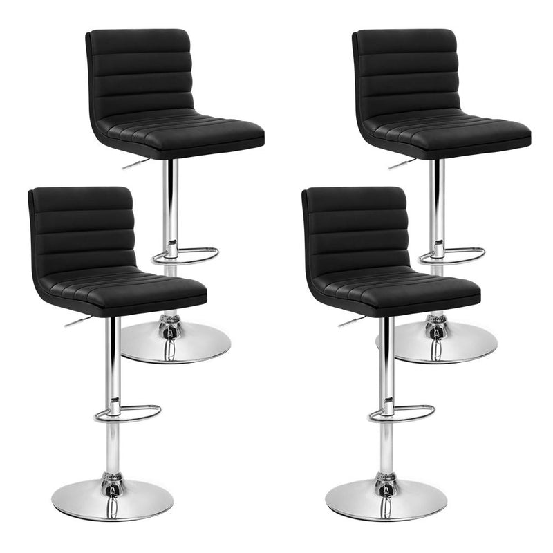 Set of 4 PU Leather Lined Pattern Bar Stools- Black and Chrome - Rivercity House & Home Co. (ABN 18 642 972 209) - Affordable Modern Furniture Australia