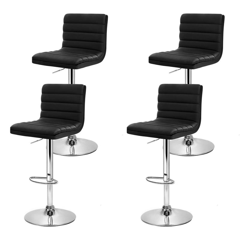 Set of 4 PU Leather Lined Pattern Bar Stools- Black and Chrome - Rivercity House & Home Co. (ABN 18 642 972 209) - Affordable Modern Furniture Australia