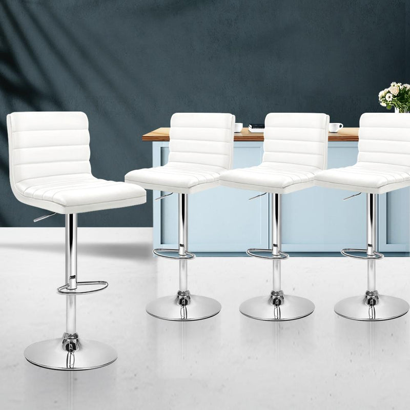 Set of 4 PU Leather Lined Pattern Bar Stools- White and Chrome - Furniture > Bar Stools & Chairs - Rivercity House And Home Co.