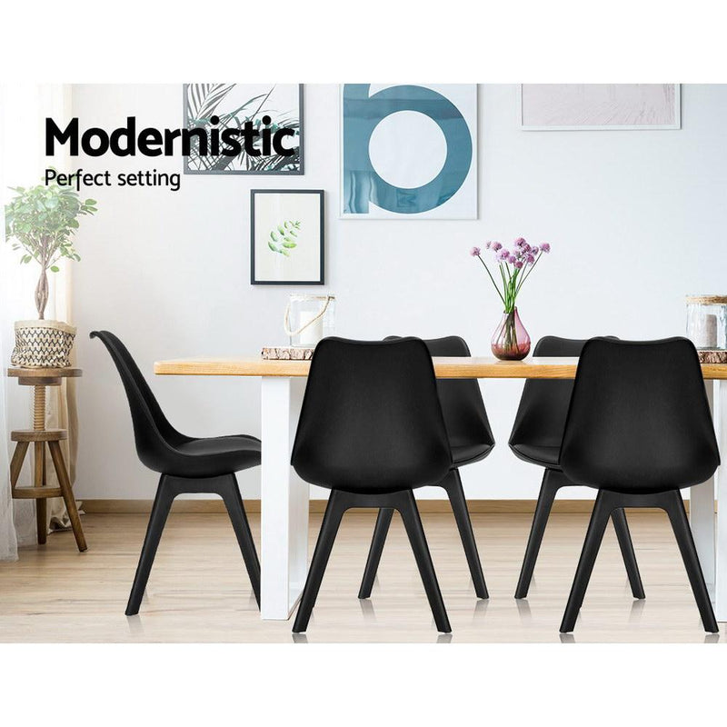 Set of 4 Retro Padded Dining Chair - Black - Rivercity House & Home Co. (ABN 18 642 972 209) - Affordable Modern Furniture Australia