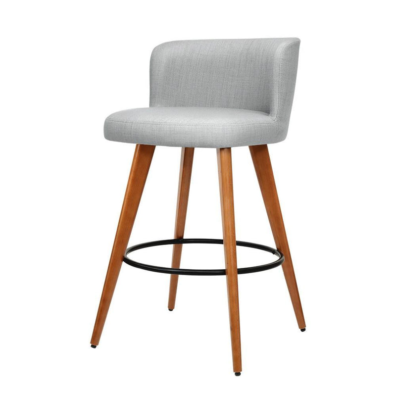 Set of 4 Wooden Fabric Bar Stools Circular Footrest - Light Grey - Rivercity House & Home Co. (ABN 18 642 972 209) - Affordable Modern Furniture Australia