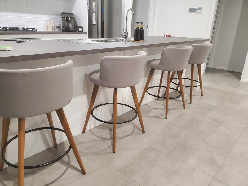 Set of 4 Wooden Fabric Bar Stools Circular Footrest - Light Grey - Rivercity House & Home Co. (ABN 18 642 972 209) - Affordable Modern Furniture Australia