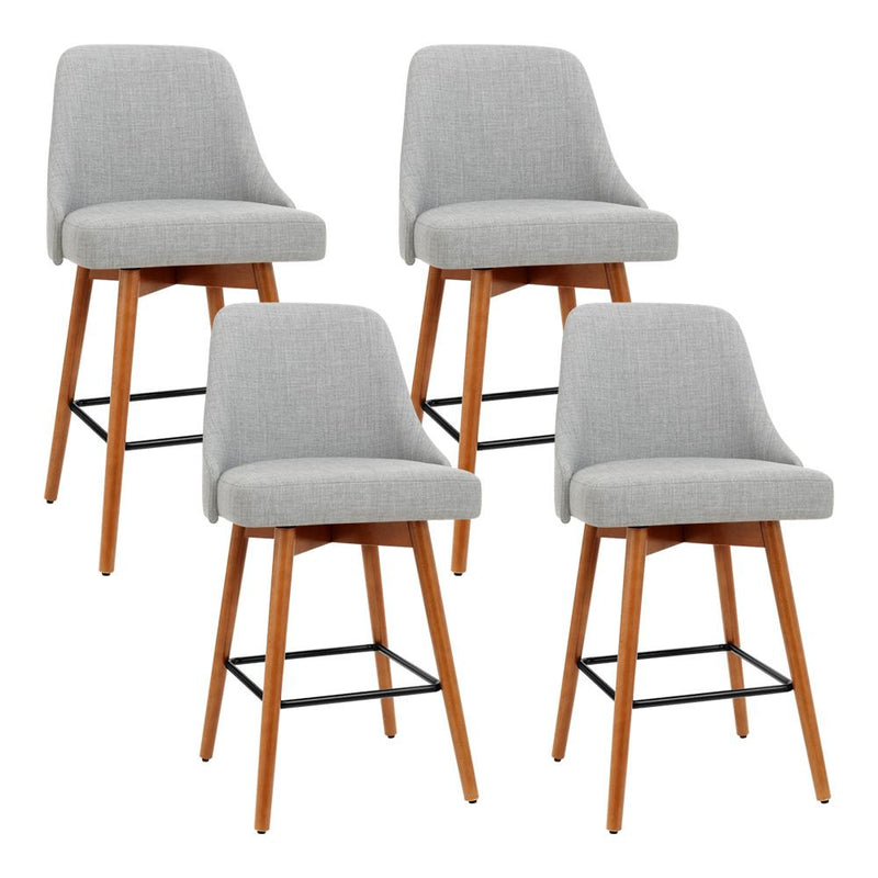 Set of 4 Wooden Fabric Bar Stools Square Footrest - Light Grey - Furniture - Rivercity House And Home Co.
