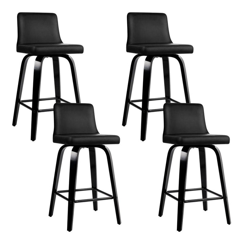 Set of 4 Wooden PU Leather Bar Stool - Black - Furniture > Bar Stools & Chairs - Rivercity House And Home Co.