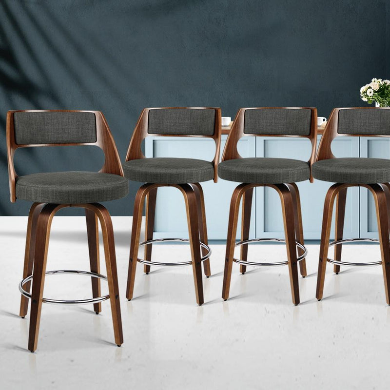 Set of 4 Wooden Swivel Bar Stools - Charcoal, Wood and Chrome - Rivercity House & Home Co. (ABN 18 642 972 209) - Affordable Modern Furniture Australia