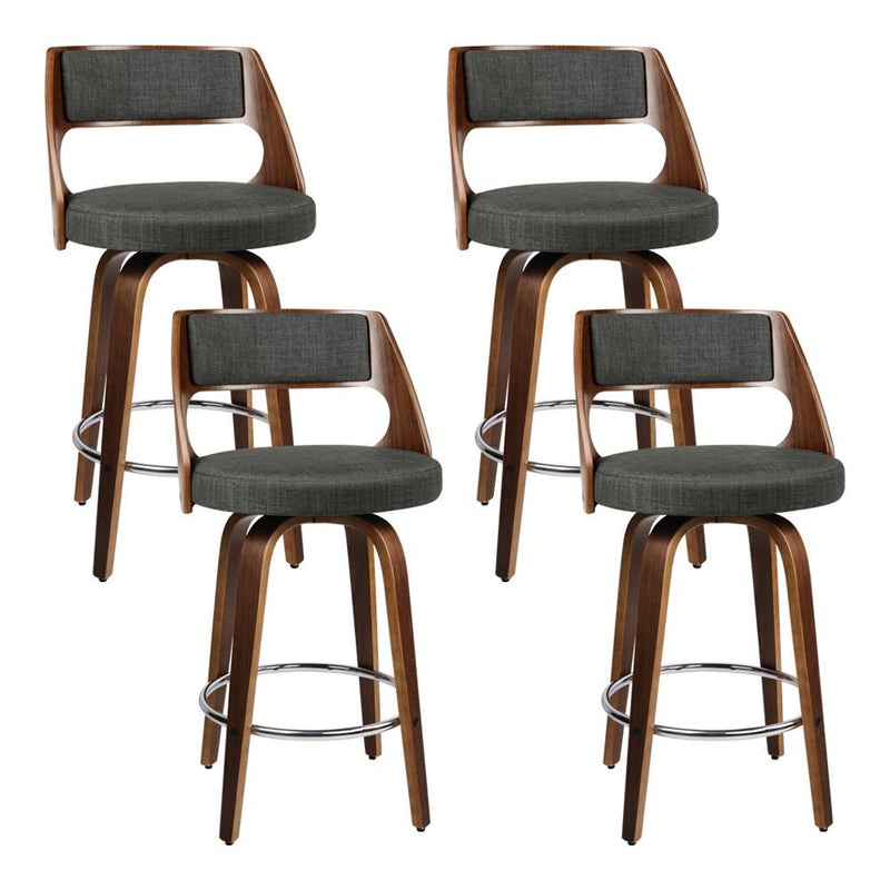 Set of 4 Wooden Swivel Bar Stools - Charcoal, Wood and Chrome - Rivercity House & Home Co. (ABN 18 642 972 209) - Affordable Modern Furniture Australia