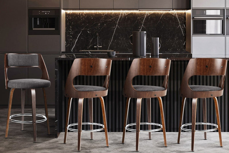 Set of 4 Wooden Swivel Bar Stools - Charcoal, Wood and Chrome - Rivercity House & Home Co. (ABN 18 642 972 209) - Affordable Modern Furniture Australia