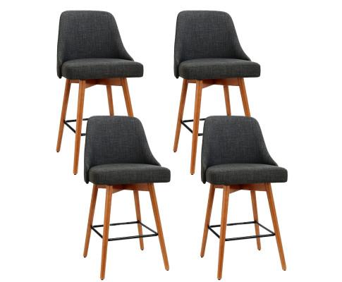 Set of 4 Wooden Swivel Bar Stools Square Footrest - Charcoal - Furniture - Rivercity House And Home Co.