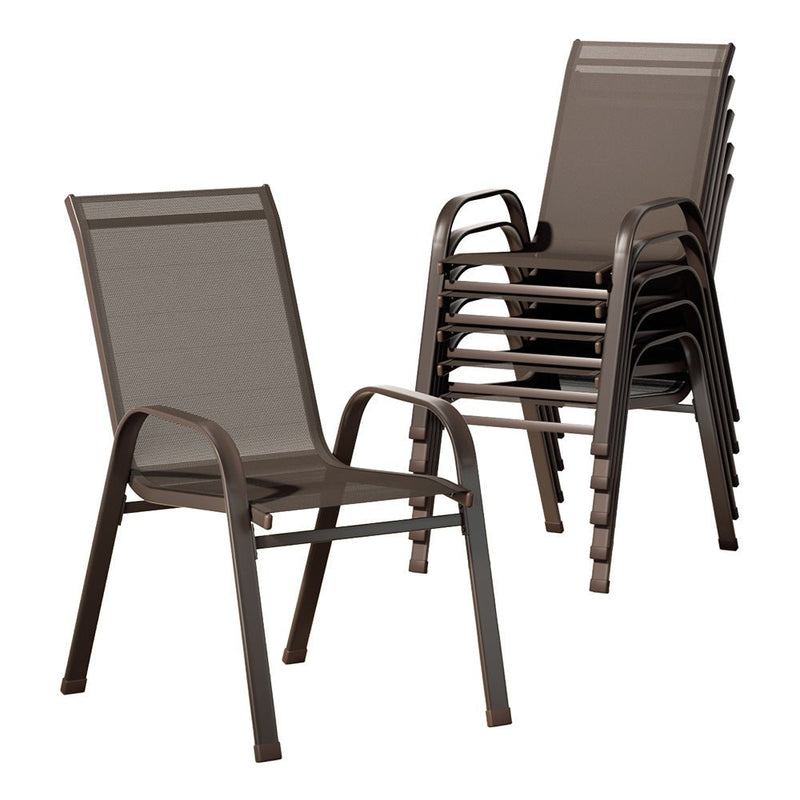 Set of 6 Outdoor Stackable Chairs Brown - Furniture > Outdoor - Rivercity House & Home Co. (ABN 18 642 972 209) - Affordable Modern Furniture Australia