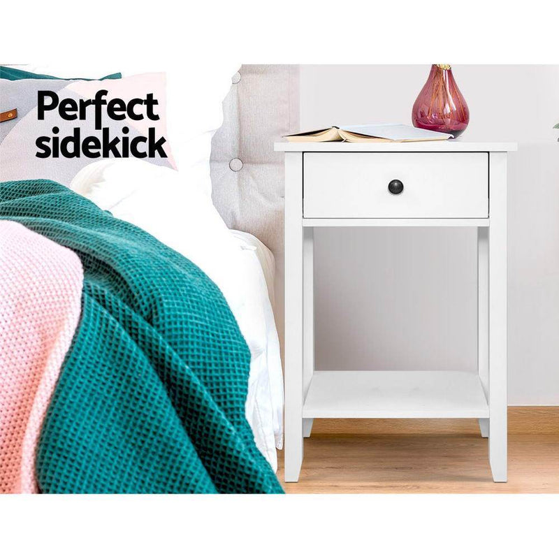 Simple Bedside Table With Drawer White - Rivercity House & Home Co. (ABN 18 642 972 209) - Affordable Modern Furniture Australia