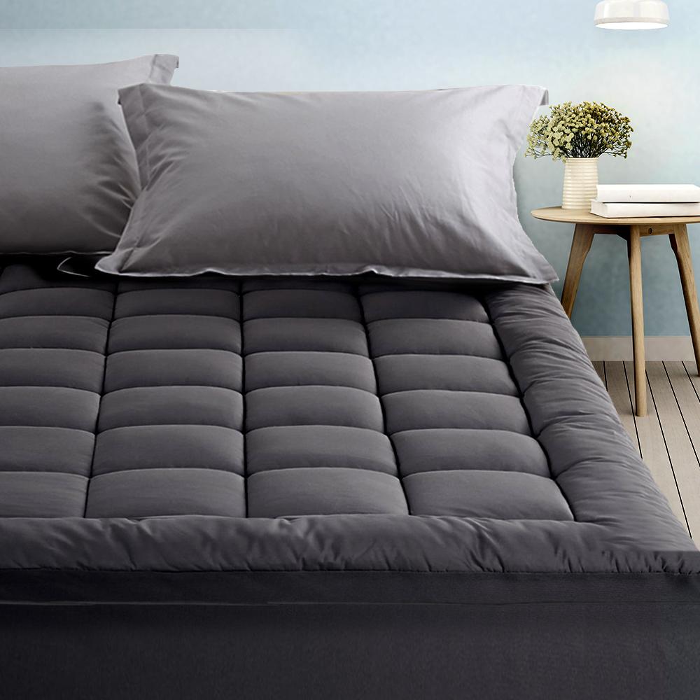 Single Mattress Topper Pillowtop 1000GSM Charcoal Microfibre Bamboo Fibre Filling Protector - Rivercity House & Home Co. (ABN 18 642 972 209) - Affordable Modern Furniture Australia