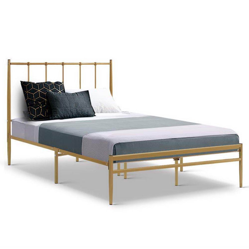 Single Package | Amor Bed Gold & Alzbeta Bonnell Spring Mattress (Medium Firm) - Furniture > Bedroom - Rivercity House & Home Co. (ABN 18 642 972 209) - Affordable Modern Furniture Australia