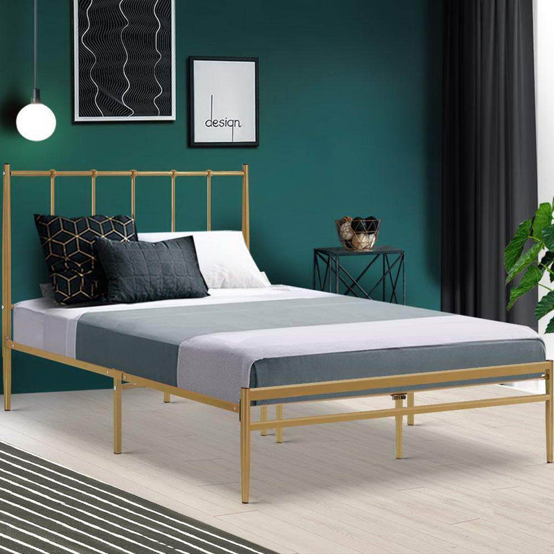 Single Package | Amor Bed Gold & Alzbeta Bonnell Spring Mattress (Medium Firm) - Furniture > Bedroom - Rivercity House & Home Co. (ABN 18 642 972 209) - Affordable Modern Furniture Australia