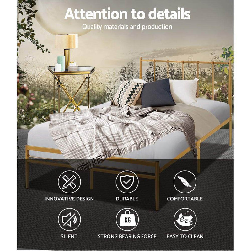 Single Package | Amor Bed Gold & Alzbeta Bonnell Spring Mattress (Medium Firm) - Furniture > Bedroom - Rivercity House & Home Co. (ABN 18 642 972 209) - Affordable Modern Furniture Australia