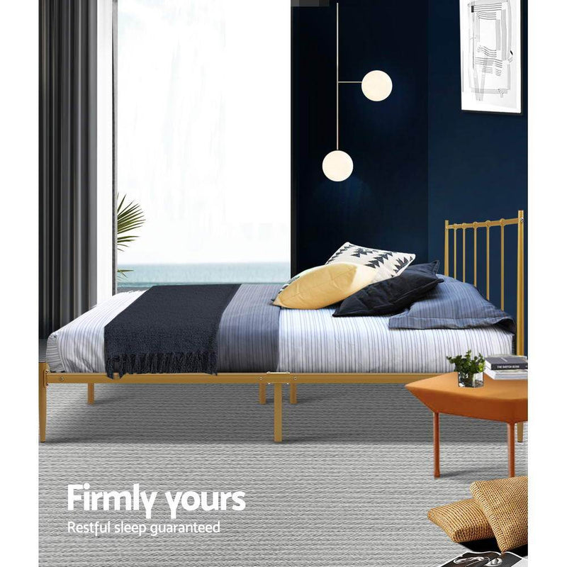 Single Package | Amor Bed Gold & Alzbeta Bonnell Spring Mattress (Medium Firm) - Furniture > Bedroom - Rivercity House & Home Co. (ABN 18 642 972 209) - Affordable Modern Furniture Australia