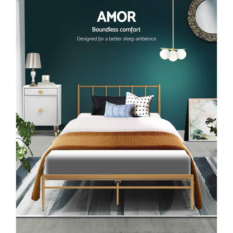 Single Package | Amor Bed Gold & Alzbeta Bonnell Spring Mattress (Medium Firm) - Furniture > Bedroom - Rivercity House & Home Co. (ABN 18 642 972 209) - Affordable Modern Furniture Australia