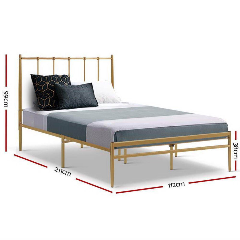 Single Package | Amor Bed Gold & Alzbeta Bonnell Spring Mattress (Medium Firm) - Furniture > Bedroom - Rivercity House & Home Co. (ABN 18 642 972 209) - Affordable Modern Furniture Australia