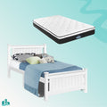 Single Package | Cottesloe Wooden Bed White & Bonita Pillow Top Mattress (Medium Firm)