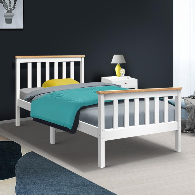 Single Package | Kewarra Wooden Bed Frame White & Bonita Pillow Top Mattress (Medium Firm) - Rivercity House & Home Co. (ABN 18 642 972 209) - Affordable Modern Furniture Australia