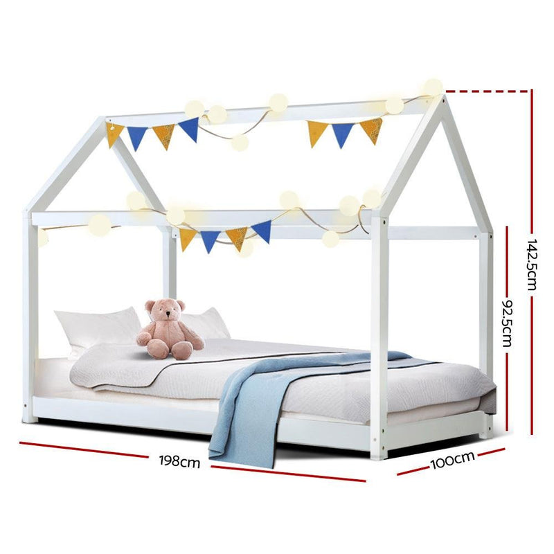 Single Package | Kids Casa Wooden Bed Frame White & Bonita Pillow Top Mattress (Medium Firm) - Rivercity House & Home Co. (ABN 18 642 972 209) - Affordable Modern Furniture Australia